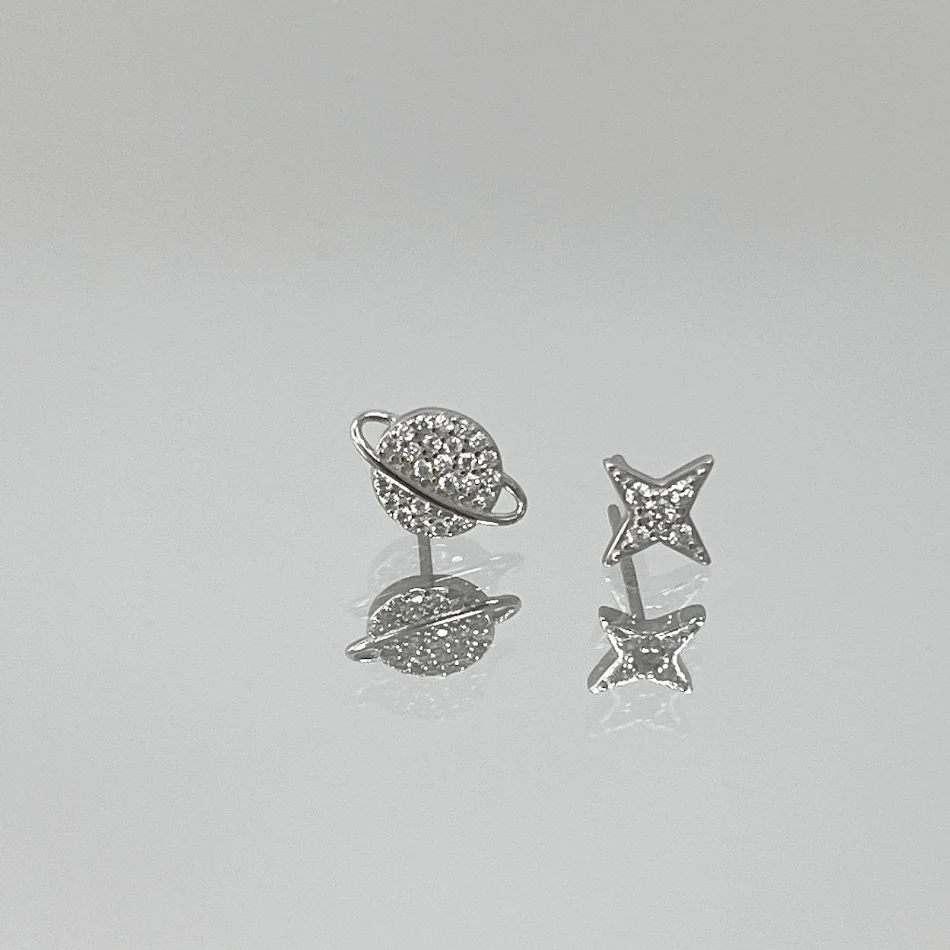 Sterling zilveren asymmetrische planeet oorbellen XINGX Design