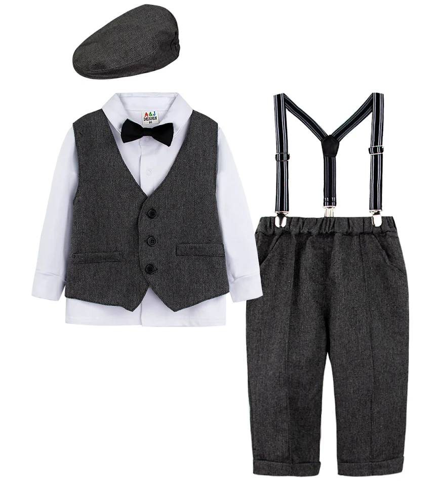 Costume de gentleman britannique pour bébé garçon, idéal pour les occasions spéciales. Élégant, confortable et parfait pour les cérémonies et les photos.