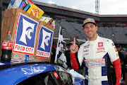 Denny Hamlin with the winner sticker on his car after winning the NASCAR Cup Series Food City 500 at Bristol Motor Speedway on March 17 2024 in Bristol, Tennessee.