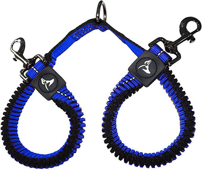 Kruz Double Dog Coupler - KZVX2- Tangle Free Dog Walking and Training Dual Extension Coupler - Comfortable, Shock Absorbing - Reflective Bungee Coupler for Two Dogs