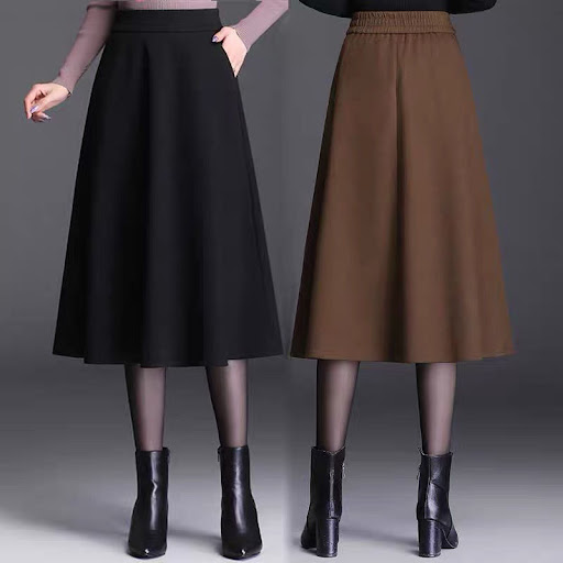 Title 4, Womens Woolen Skirt Mid-length High Waist Umbr...