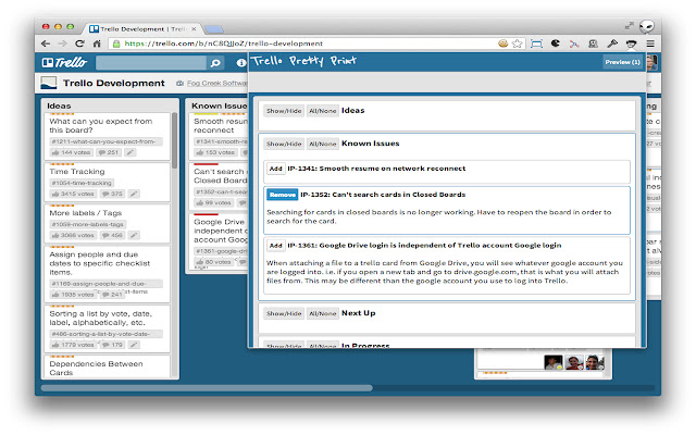 Pretty Print for Trello chrome extension