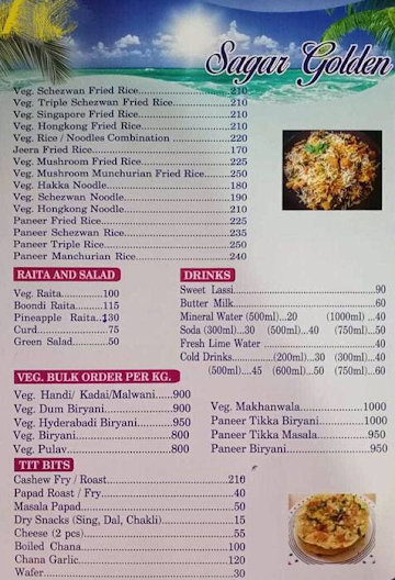 Sagar Golden Bar & Restaurant menu 