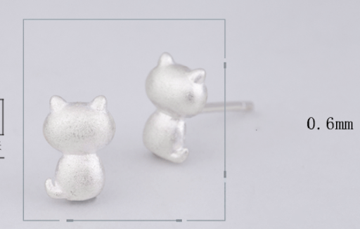 Title 1, Silver-plated ear studs for women, cute kitty e...