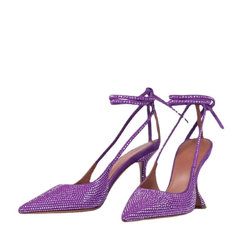 Sandalias de tacón alto con pedrería, lazo y tiras para mujer, elegantes y perfectas para ocasiones especiales, realzando tu estilo.
