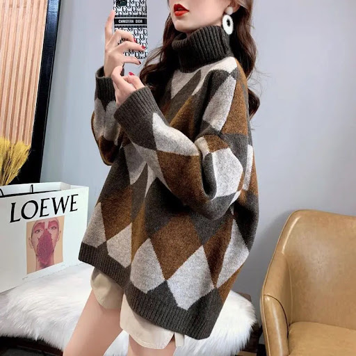 Title 6, Thick Turtleneck Sweater Lazy Loose Western Sty...