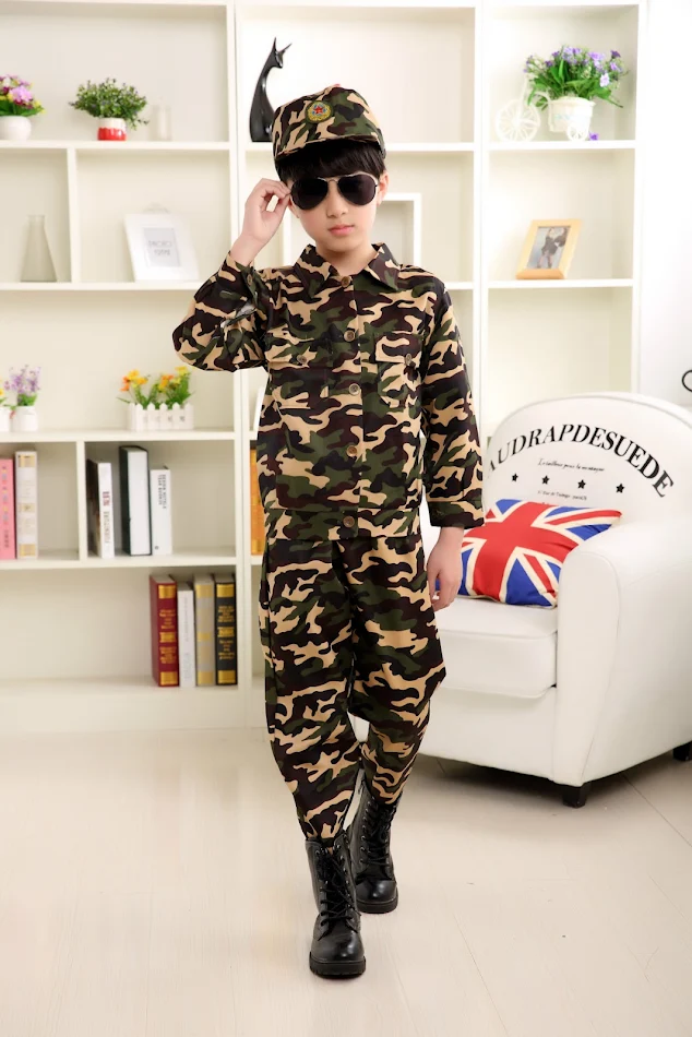 Déguisement de camouflage pour enfants, uniforme d'entraînement militaire, costume de performance et de danse. Vêtements d'entraînement enfant.