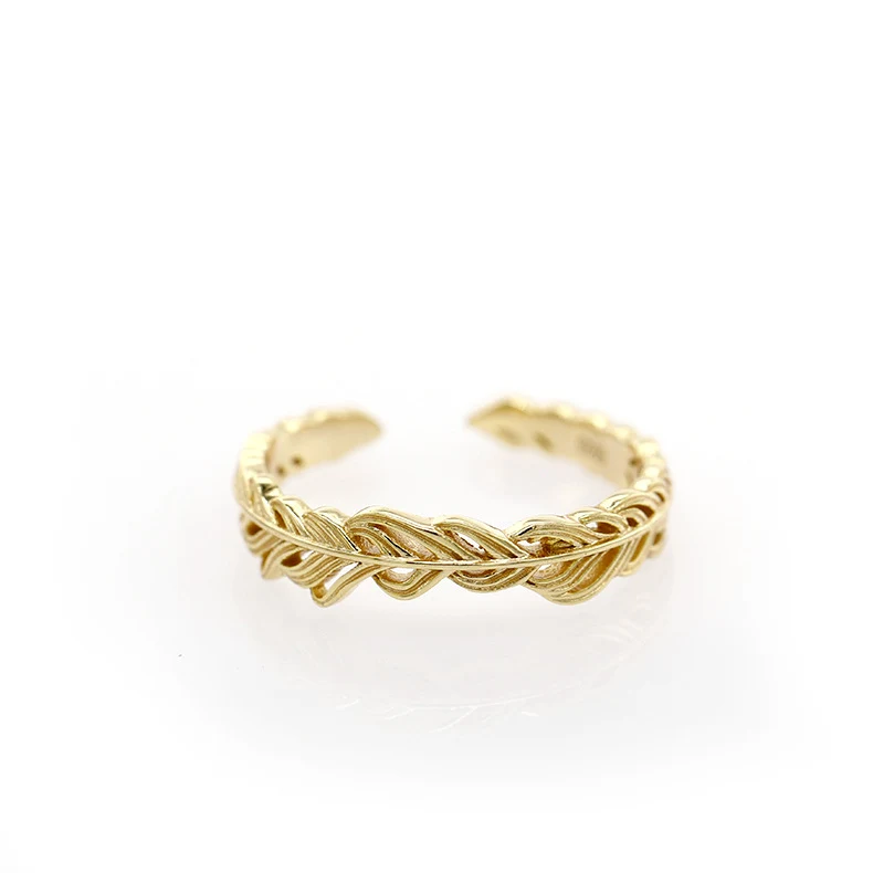 Title 3, Bague creuse en feuille dor pour femmes, un bi...