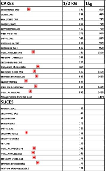 For God's Cake menu 