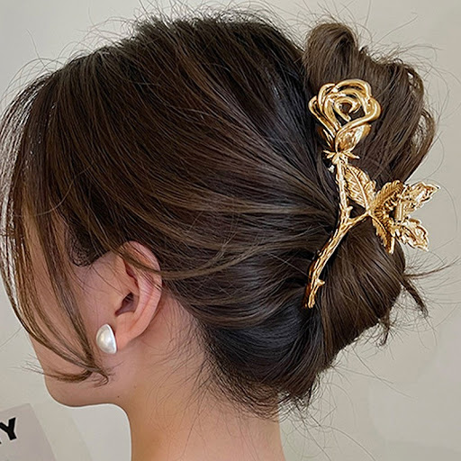 Title 5, French Niche Design Silver Metal Rose Grip Hair...