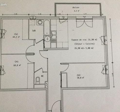 Location  appartement 4 pièces 73 m² à Saint maximin (60740), 950 €