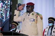 Guinea junta leader Mamady Doumbouya is sworn in as interim president in Conakry, Guinea on October 1 2021.