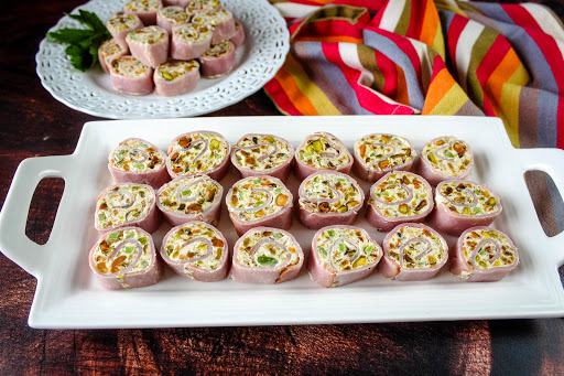 ham & pistachio roll ups