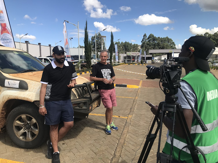 Steve Anthony (R) and newly crowned Kenya navigator champion Tauseef Khan after opening the route during the three-day East African Mini Classic over the weekend