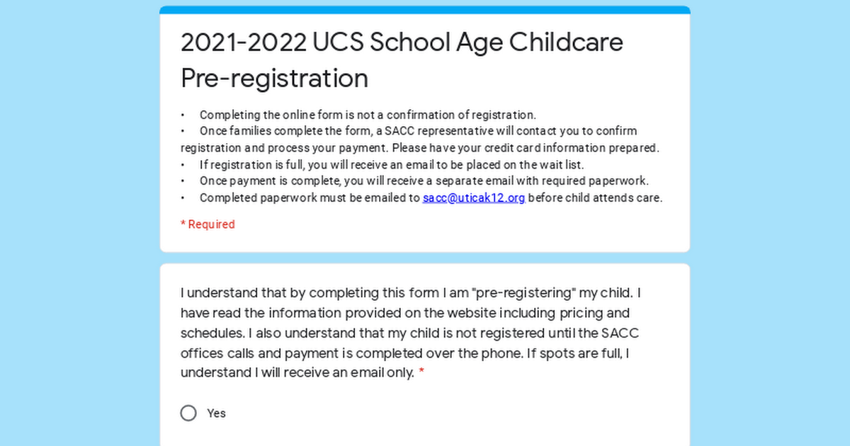 2021-2022 UCS School Age Childcare Pre-registration