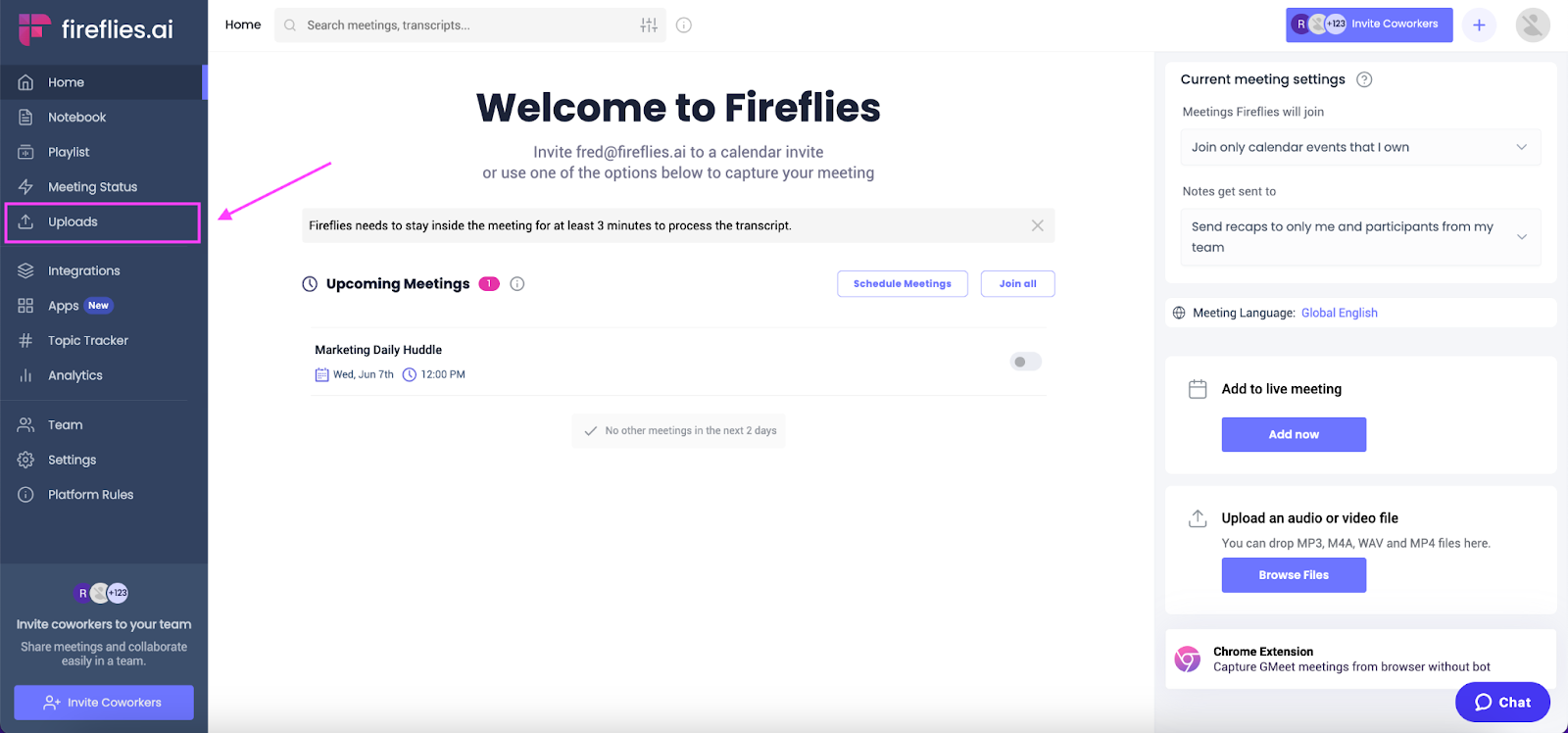 Portuguese transcription - Upload your file to Fireflies