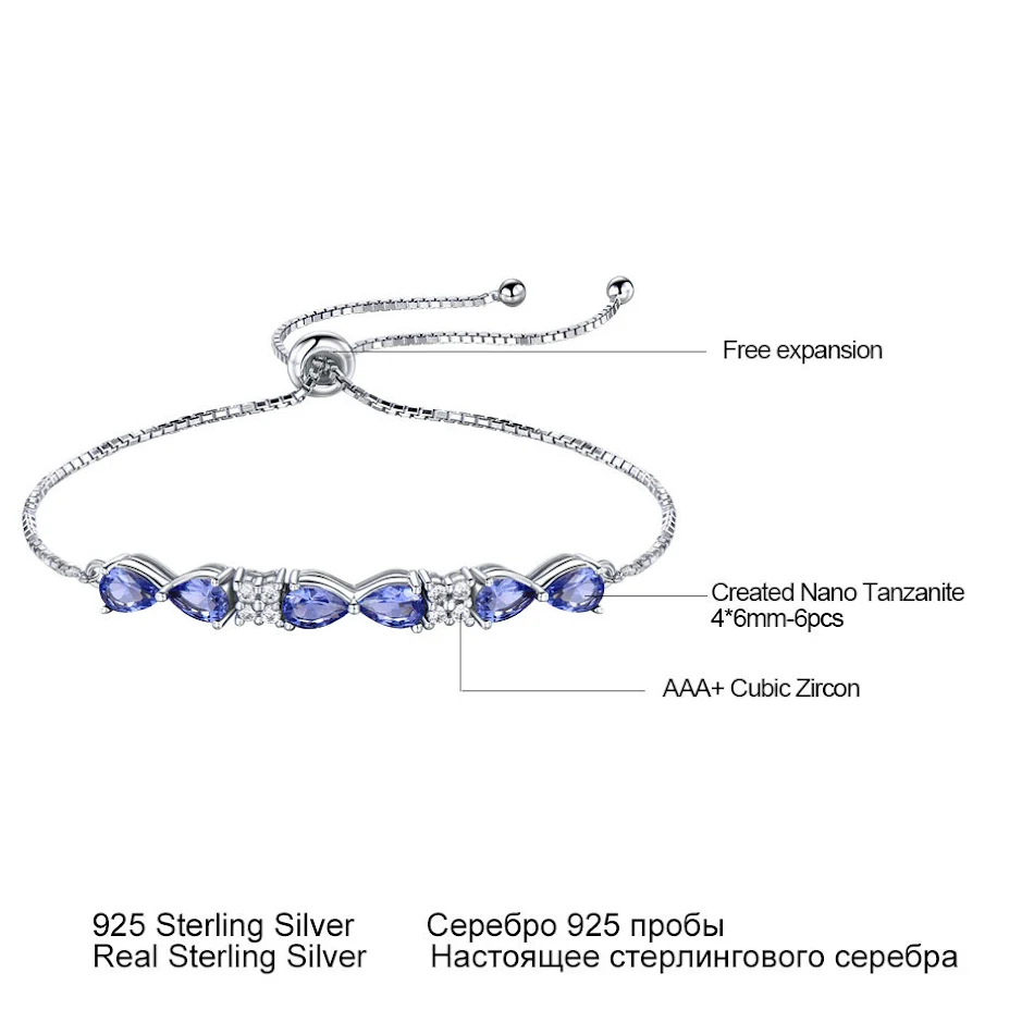 Bracciale regolabile S925 in argento sterling con zaffiro blu e catena box per donne. Un gioiello elegante e versatile per ogni occasione.