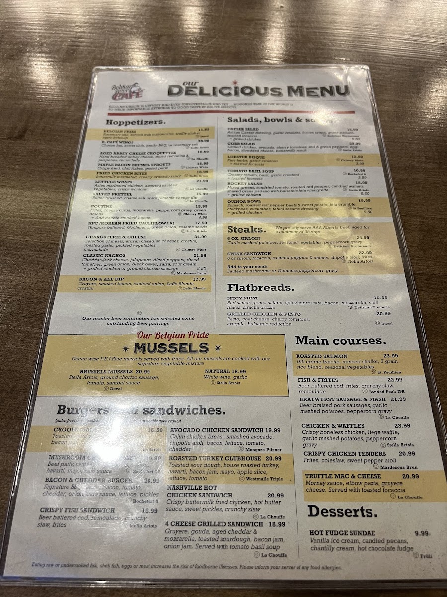 Belgian Beer Cafe gluten-free menu