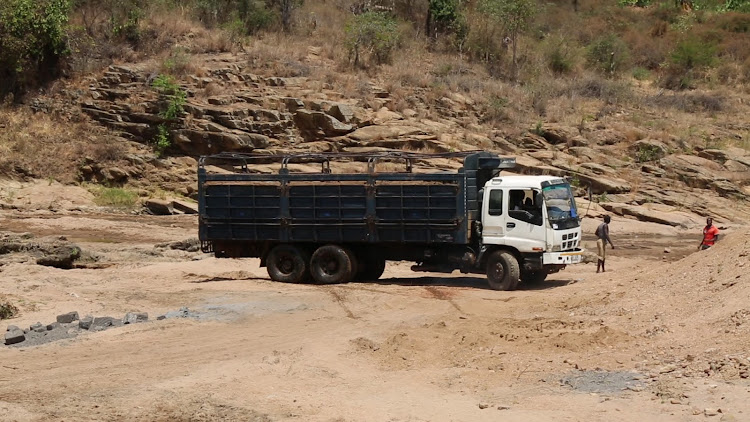 A lorry ferrying sand from River Tiva in Kitui Central.