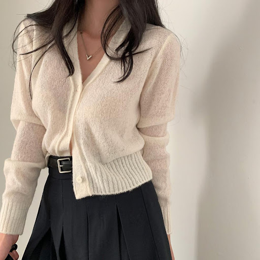 Title 2, Simple All-match V-neck Single Breasted Sweater...