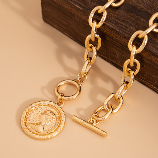 Title 7, Round Pendant Clavicle Chain Simple Geometry. A...