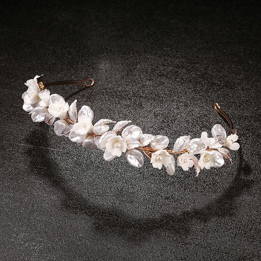 Title 1, Golden Leaf Bridal Headwear Ceramic Flower Hair...