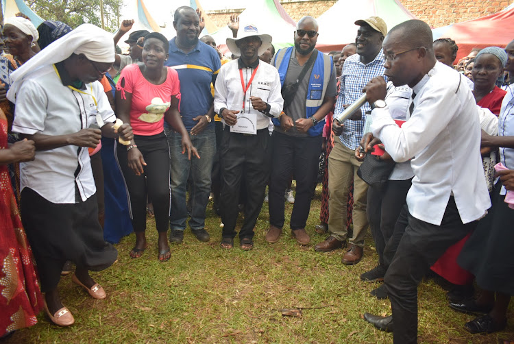 East Kamagak combined boda boda sacco, Director Kwame Otiende and Newton Ogada at Mathenge market in Kasipul constituency on April 13,2024