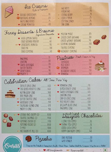 Oasiss Cakes & Icecreams menu 