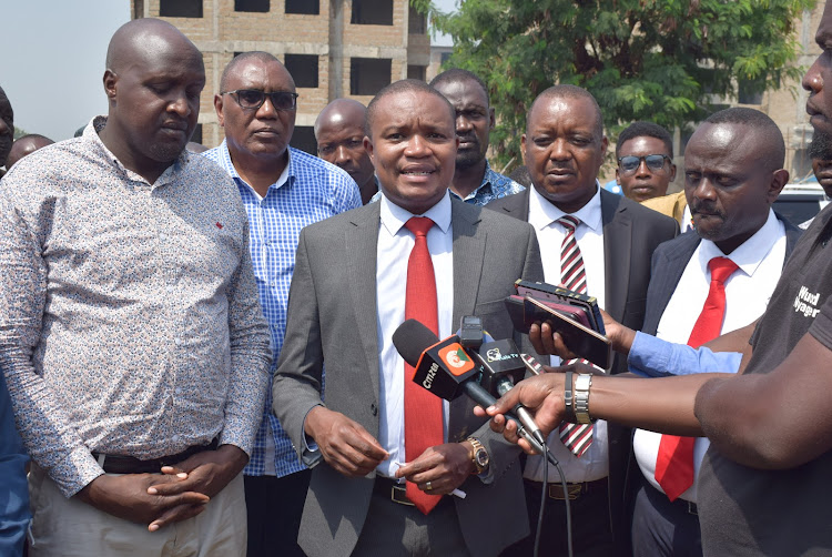 National Assembly Finance and National Planning Committee chairman Kauria Kimani speaks during collection of views on affordable housing project in Homa Bay town on January 19,2024