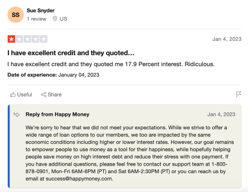 Happy Money personal loans review from customer who was unhappy with her proposed interest rates. 