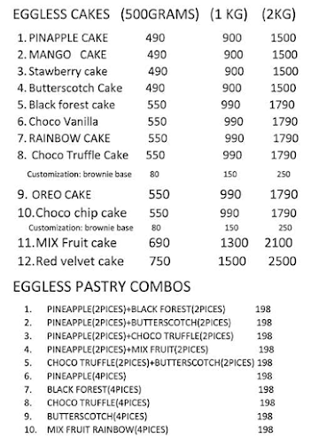 Cake Masters menu 