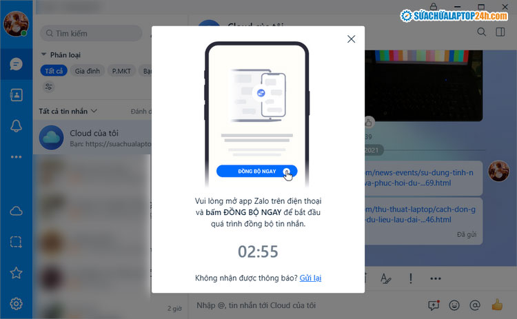 Thông báo đồng bộ trên Zalo PC