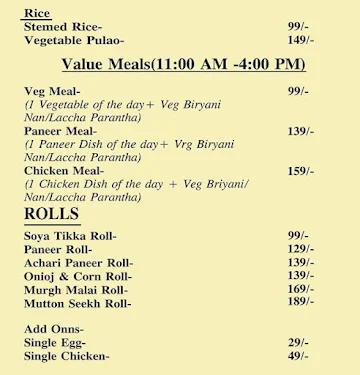 The Punjab House menu 