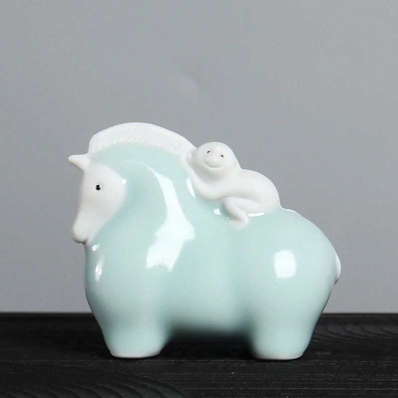 GE Celadon keramische thee-ornamenten paard konijn olifant aap. Ru Ware cadeau. Schattig en perfect voor de theetafel.