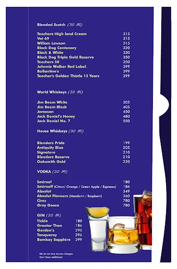 V Lounge & Deck menu 