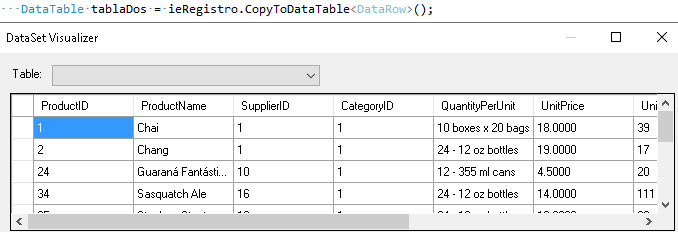 Convertir un IEnumerable a DataTable en C#