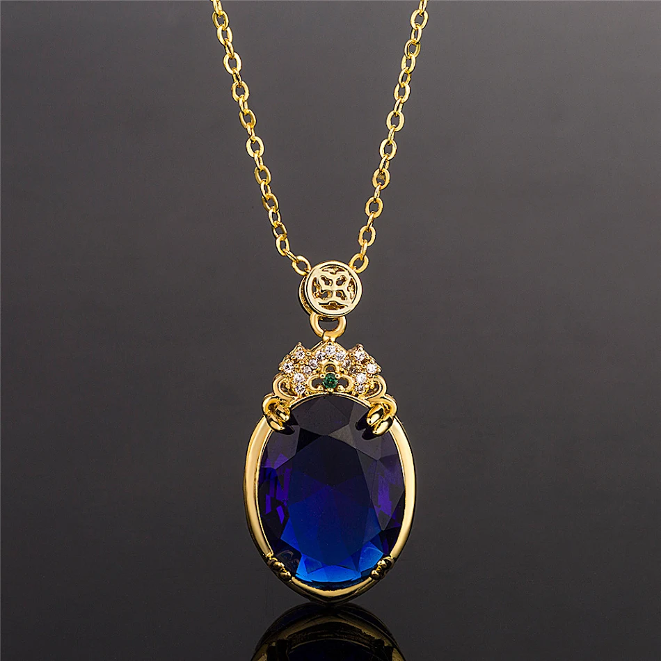 Pendentif Topaze Saphir Style Coréen Pierre Grosse Plaqué Or 18K Diamants Ambiance Luxe, Vente Chaude, Élégance et Raffinement