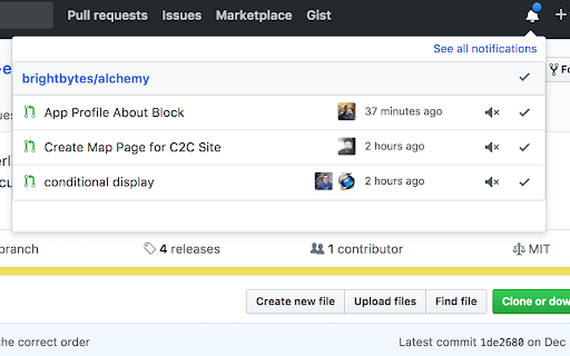 GitHub Notifications Popover