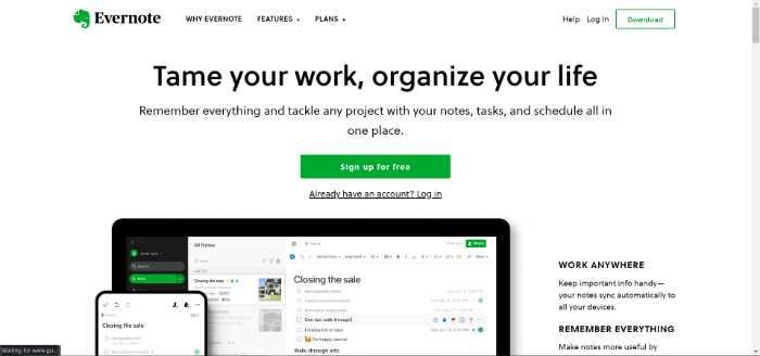 Evernote - a useful content planner tool