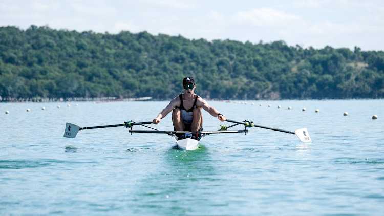 Murray Bales-Smith training on the Roodeplaat Dam near Pretoria. Picture: BRUCE VIAENE