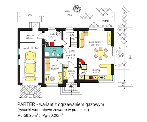 BW-03 wariant 10 - Rzut parteru - wariant z ogrzewaniem gazowym