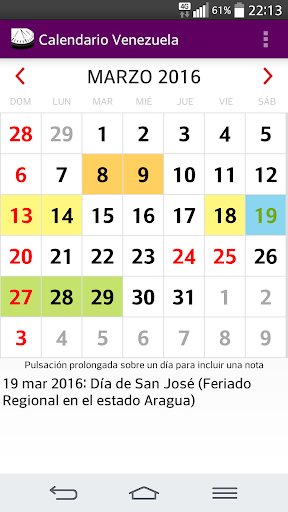 Calendario 2016 Venezuela