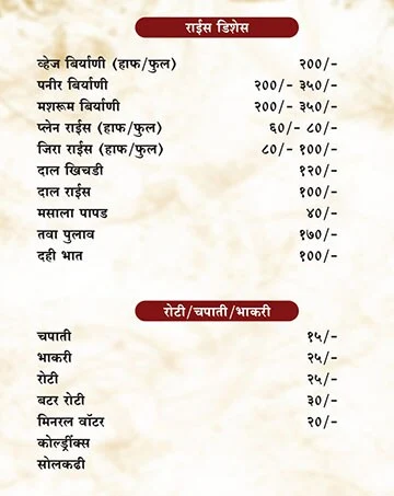 Hotel Rajyog menu 