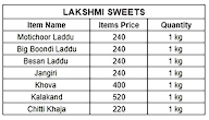 Lakshmi Sweets menu 1