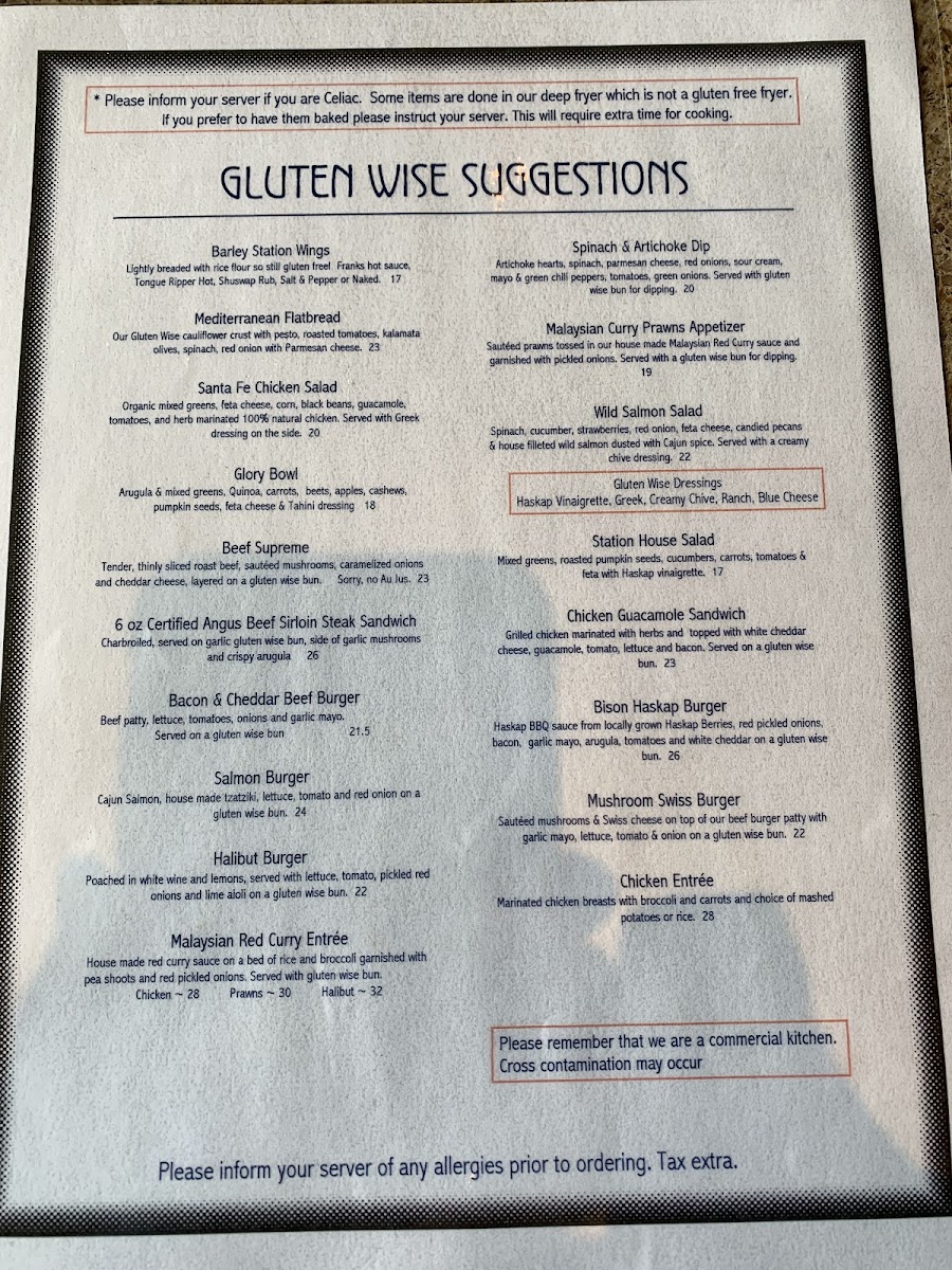 Gluten Free Menu