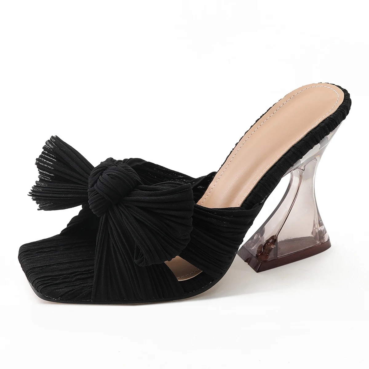 Title 5, Plus Size High Shaped Heel Satin Sandalen, stil...