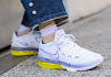 lebron 17 low "lakers home" white/voltage purple-dynamic yellow