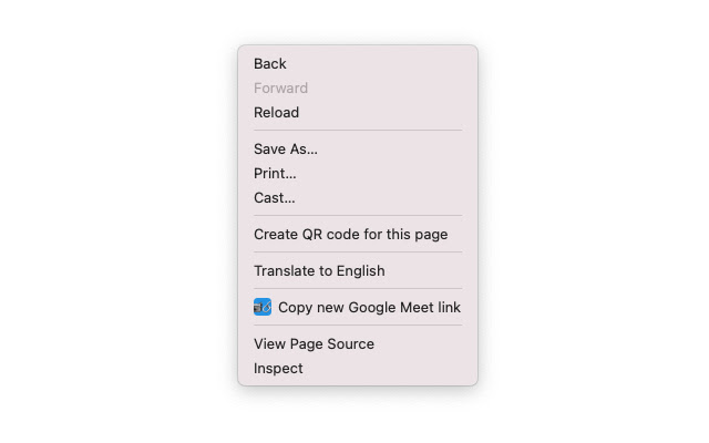 Right click, Generate Google Meet link chrome extension