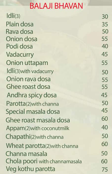 Balaji Bavan Hotel menu 