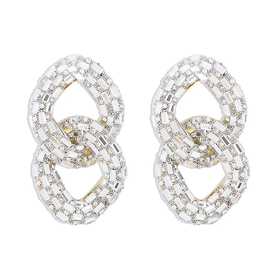 Boucles d'oreilles pendantes avec diamants et chaîne, style européen et américain, géométrie exagérée, strass scintillants.